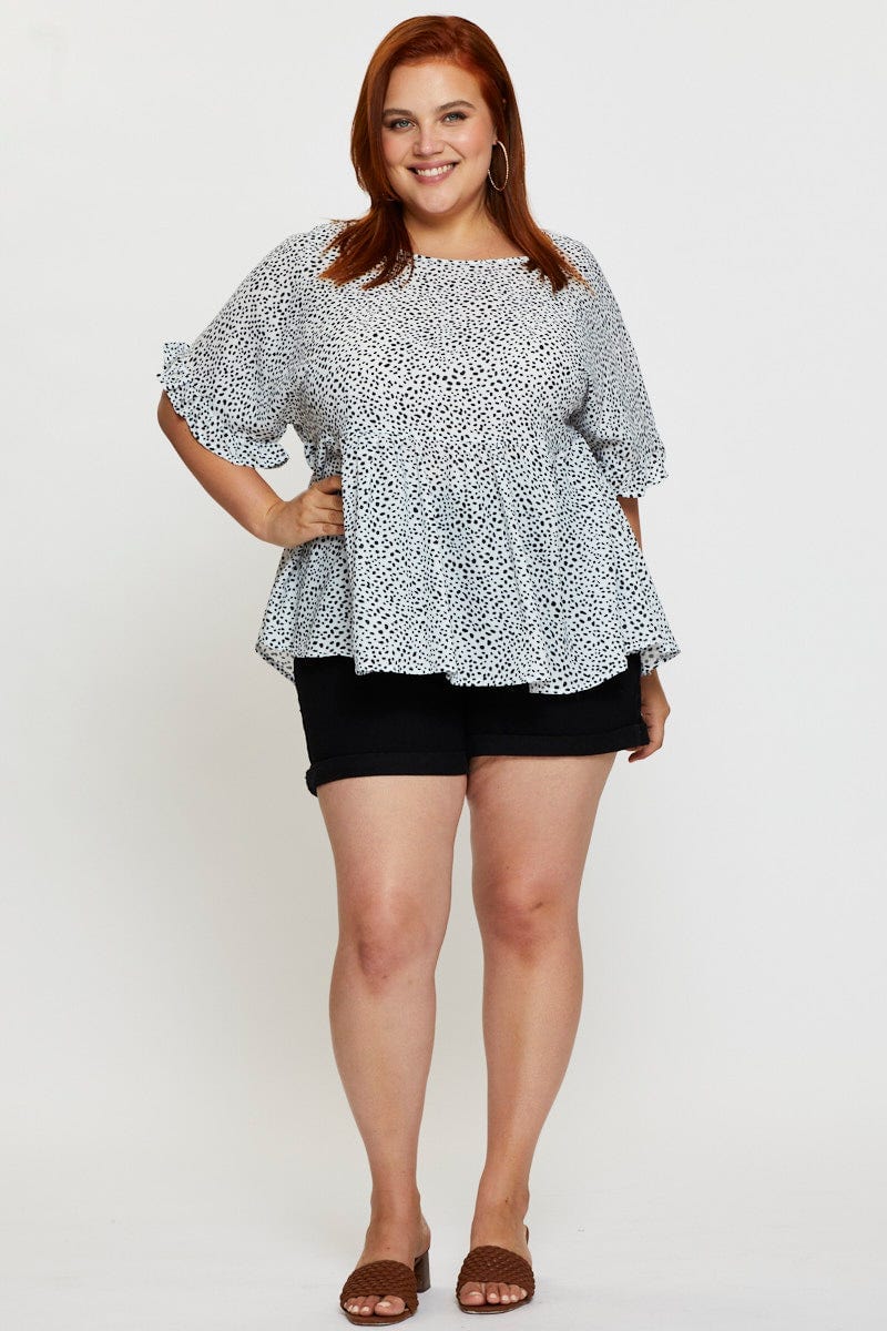 Geo Print Peplum Top Short Sleeve For Women By You And All