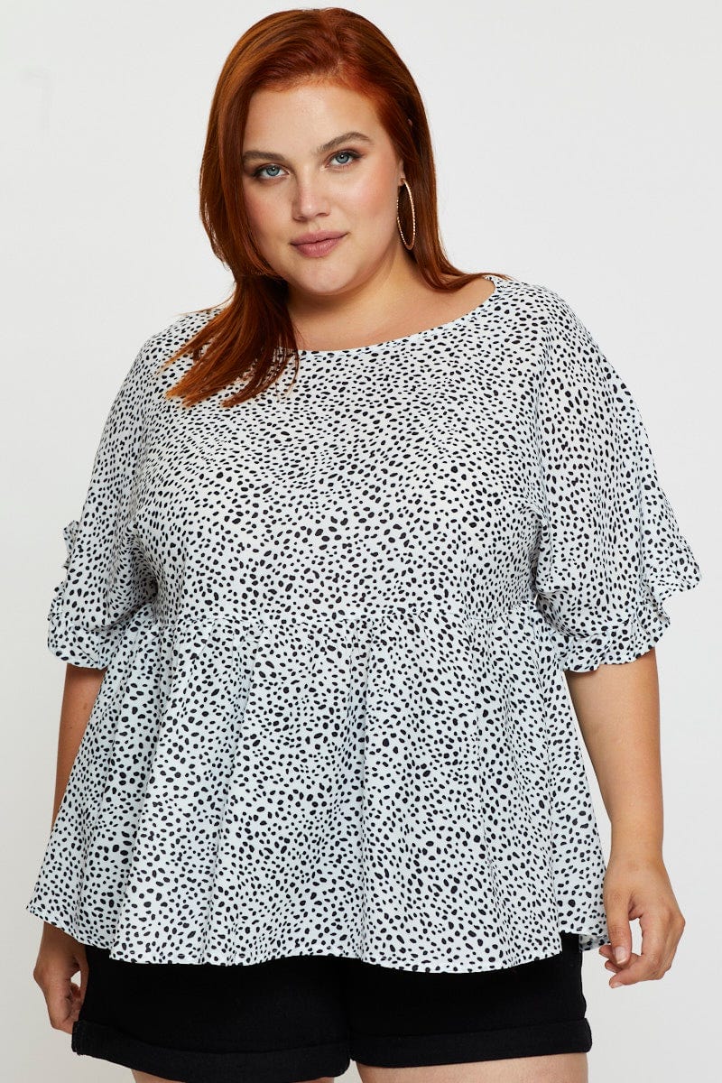 Geo Print Peplum Top Short Sleeve For Women By You And All