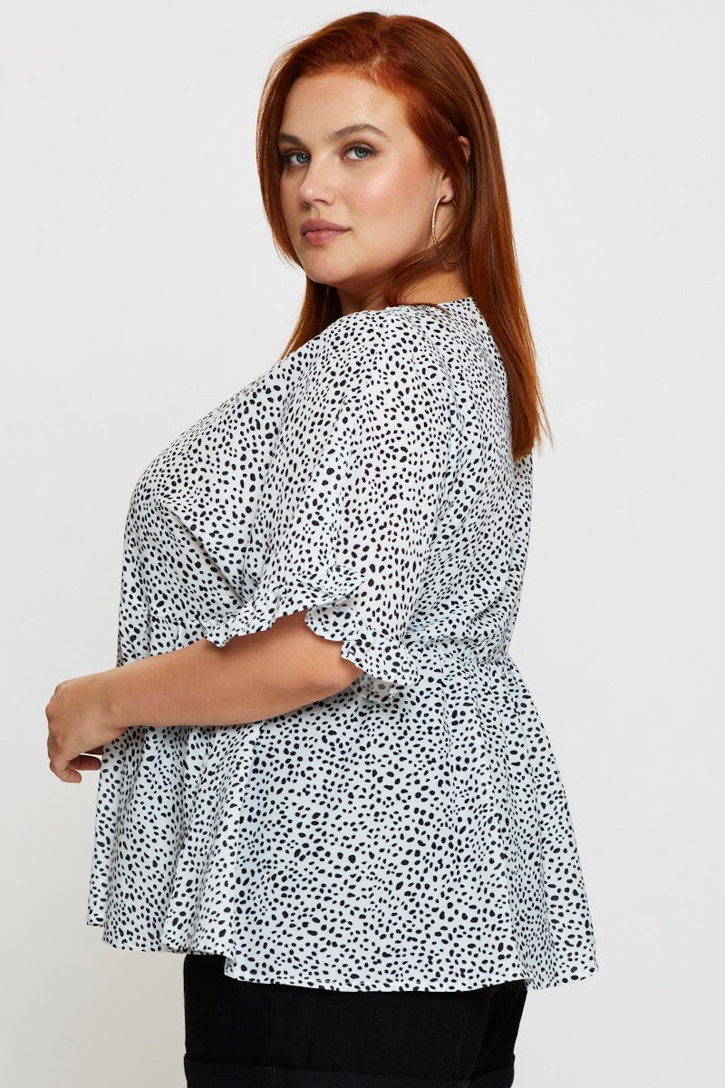 Geo Print Peplum Top Short Sleeve For Women By You And All