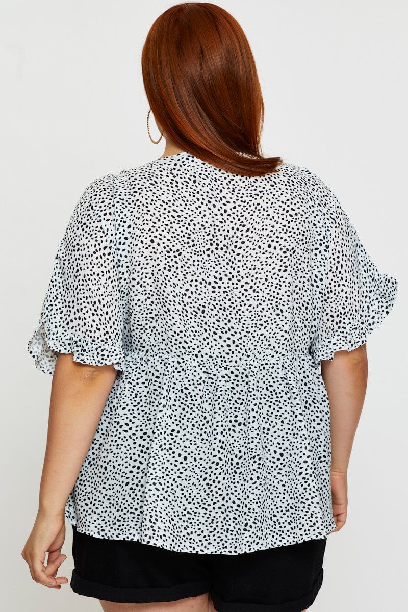 Geo Print Peplum Top Short Sleeve For Women By You And All