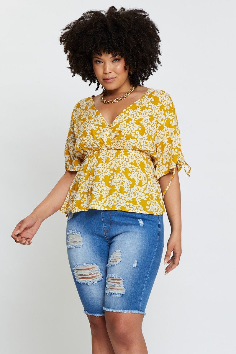 Floral Prt Split Top Short Sleeve For Women By You And All