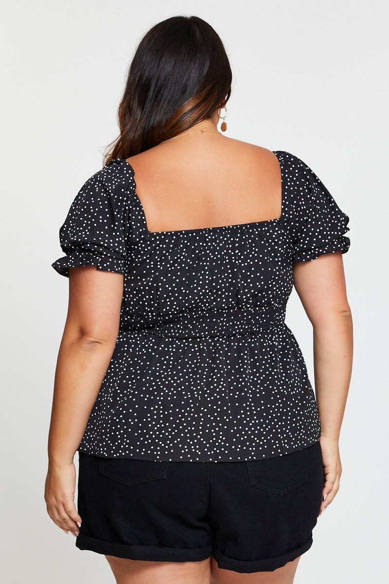 Polka Dot Tie Front Top Short Sleeve For Women By You And All