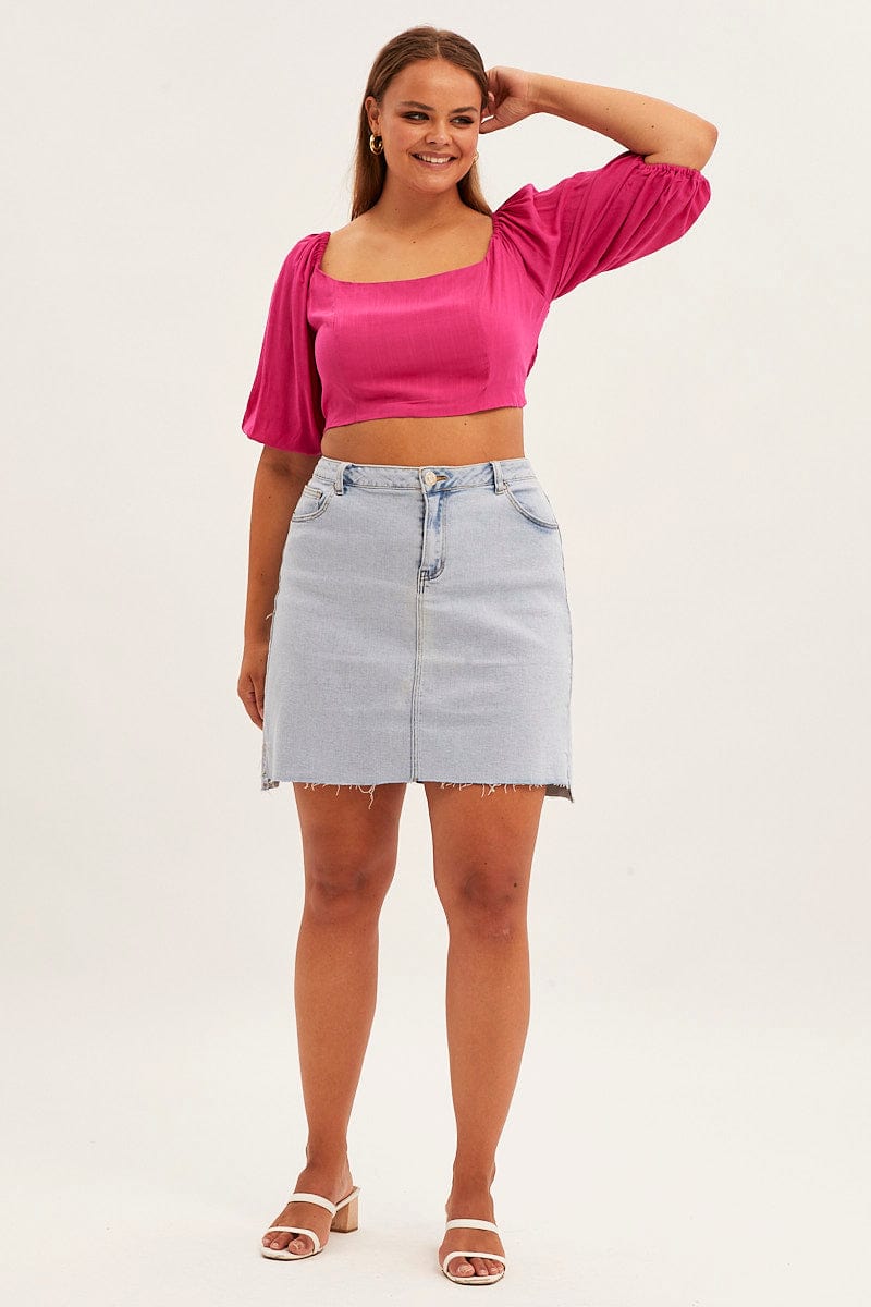 Pink Crop Top Short Sleeve Square Neck for YouandAll Fashion