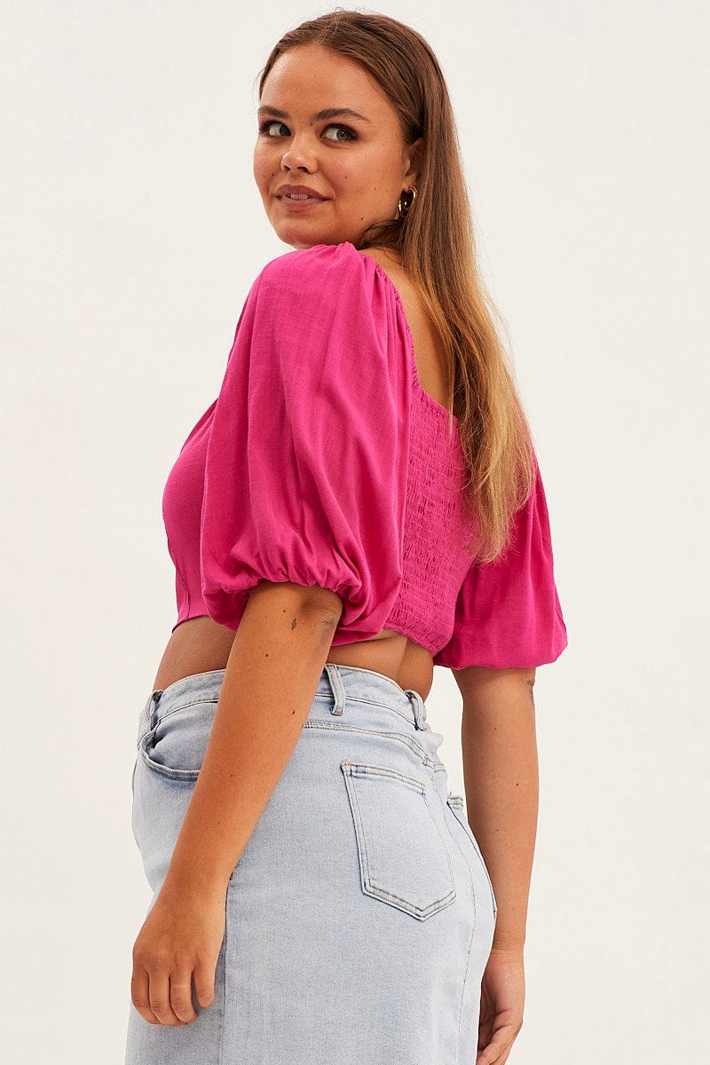 Pink Crop Top Short Sleeve Square Neck for YouandAll Fashion