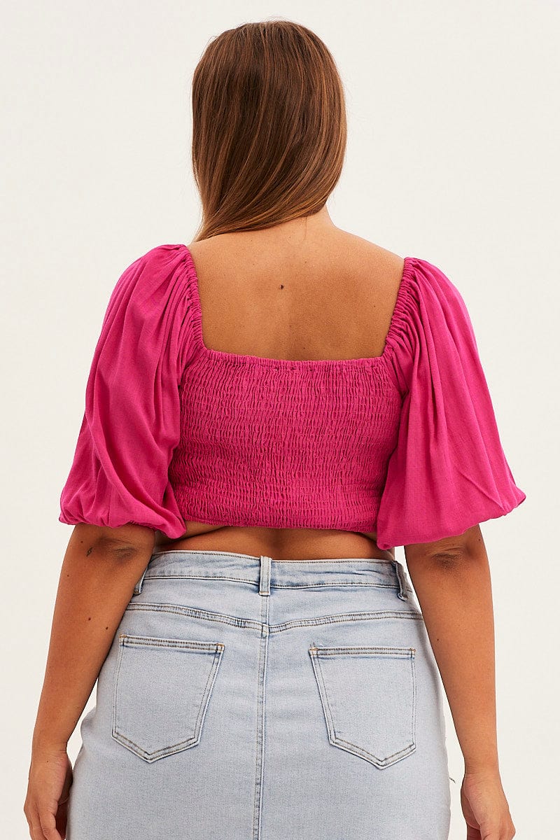 Pink Crop Top Short Sleeve Square Neck for YouandAll Fashion