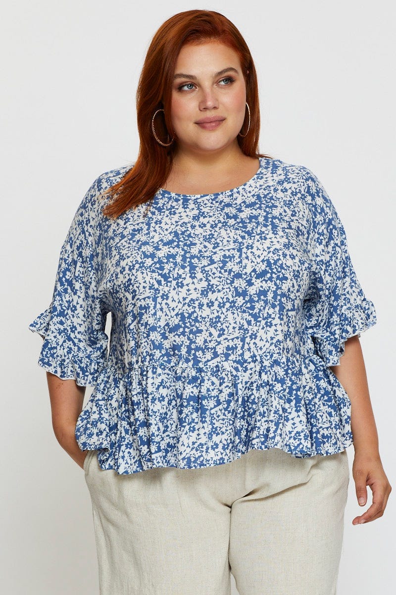 Floral Prt Frill Top Short Sleeve For Women By You And All