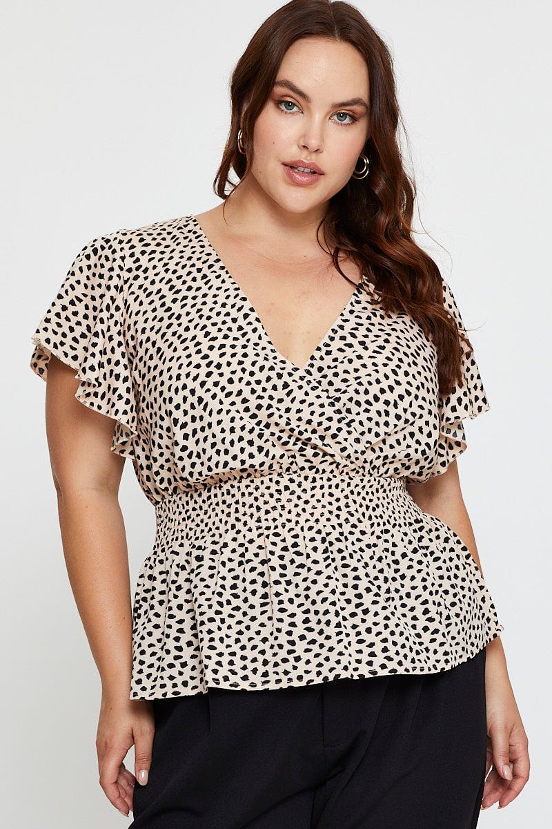 Geo Print Peplum Top Short Sleeve For Women By You And All