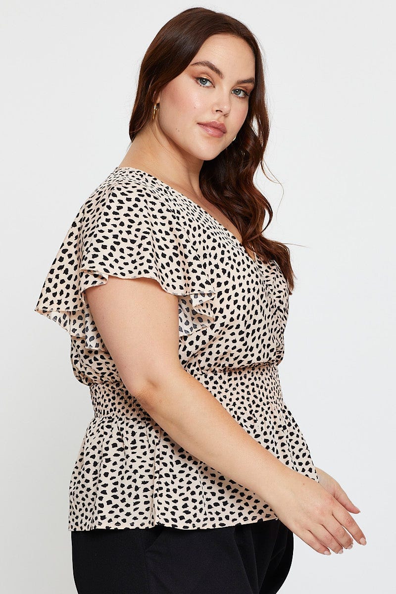 Geo Print Peplum Top Short Sleeve For Women By You And All
