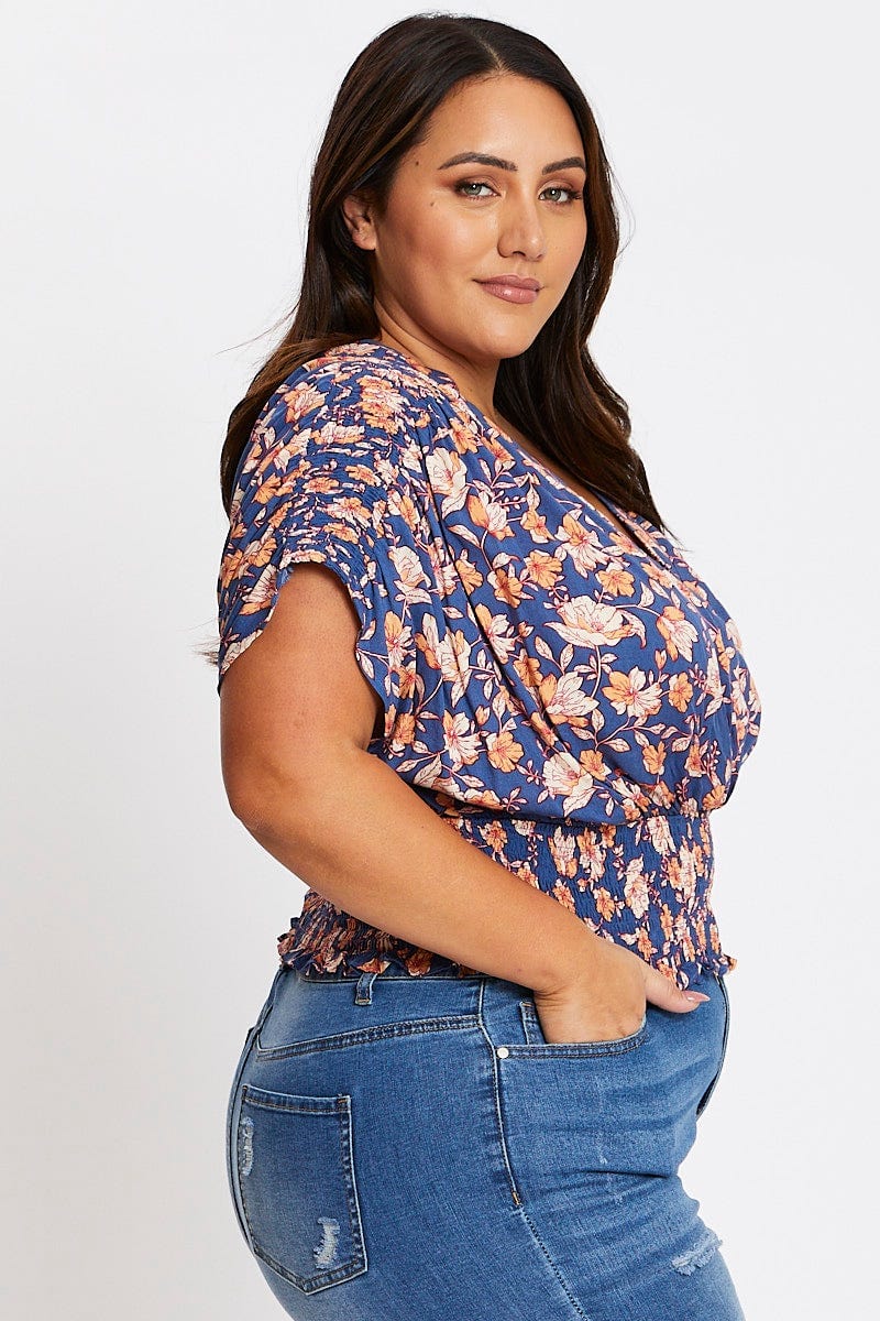 Floral Prt Short Sleeve Ruched Detailing Top For Women By You And All
