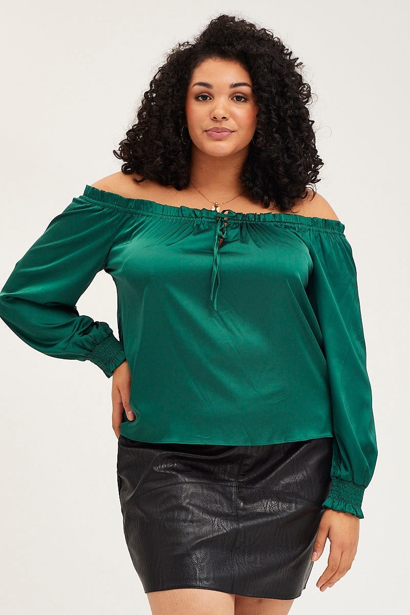 Blue Long Sleeve Off The Shoulder Bardot Top For Women By You And All