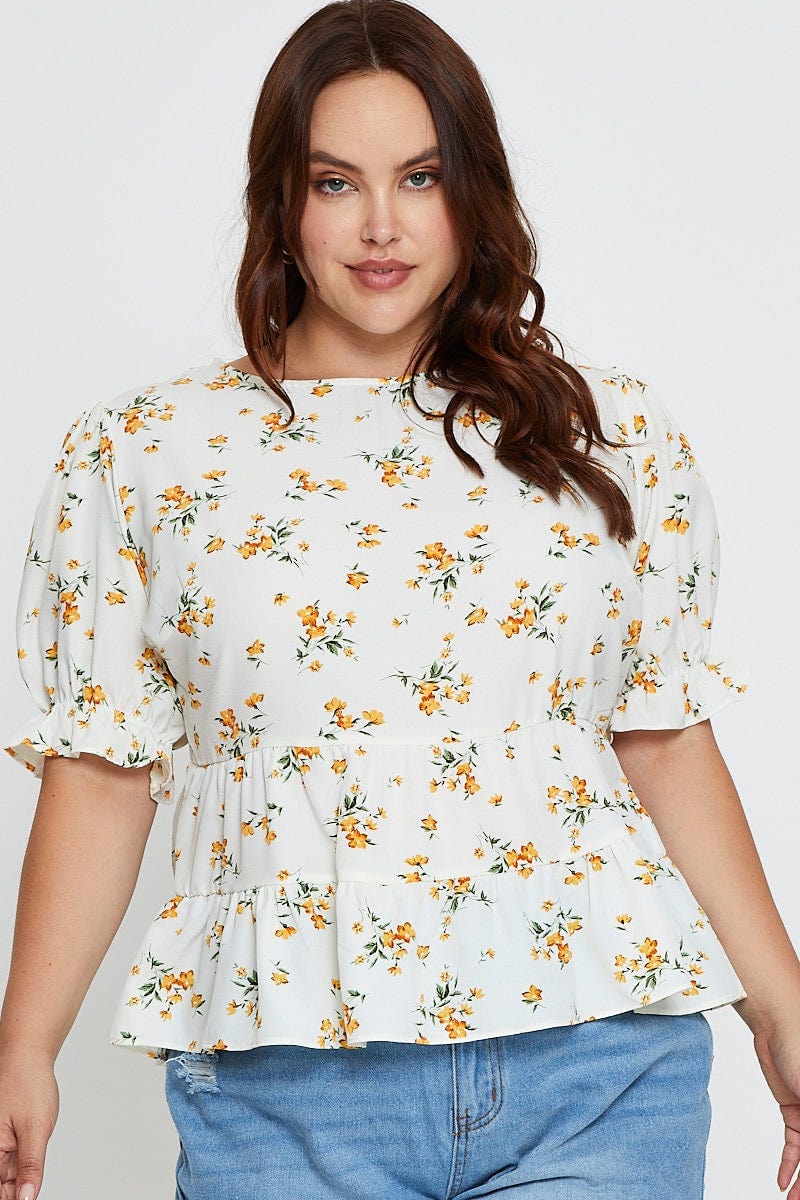 Floral Prt Shell Top Short Sleeve Tiered For Women By You And All