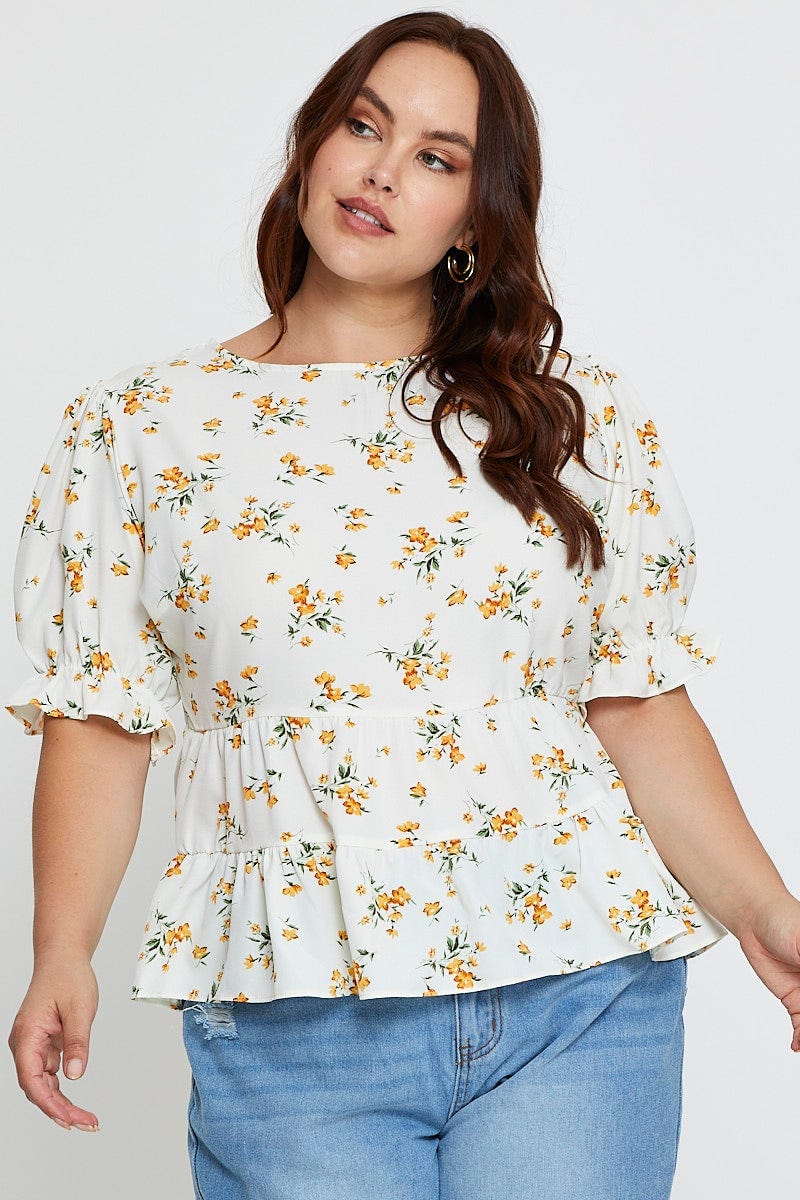 Floral Prt Shell Top Short Sleeve Tiered For Women By You And All