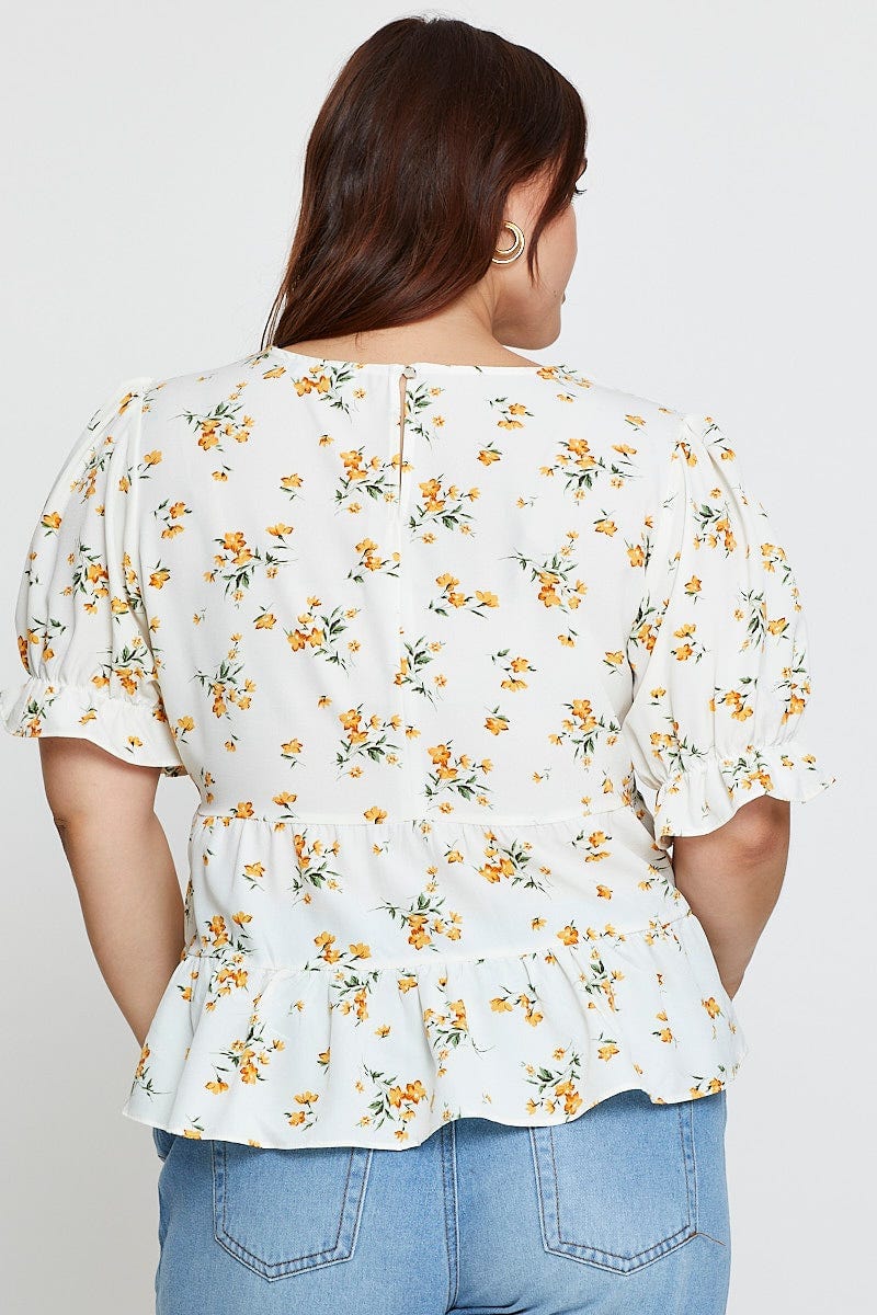 Floral Prt Shell Top Short Sleeve Tiered For Women By You And All