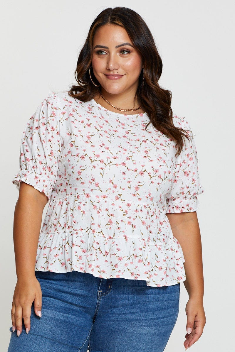 Floral Prt Shell Top Short Sleeve Tiered For Women By You And All