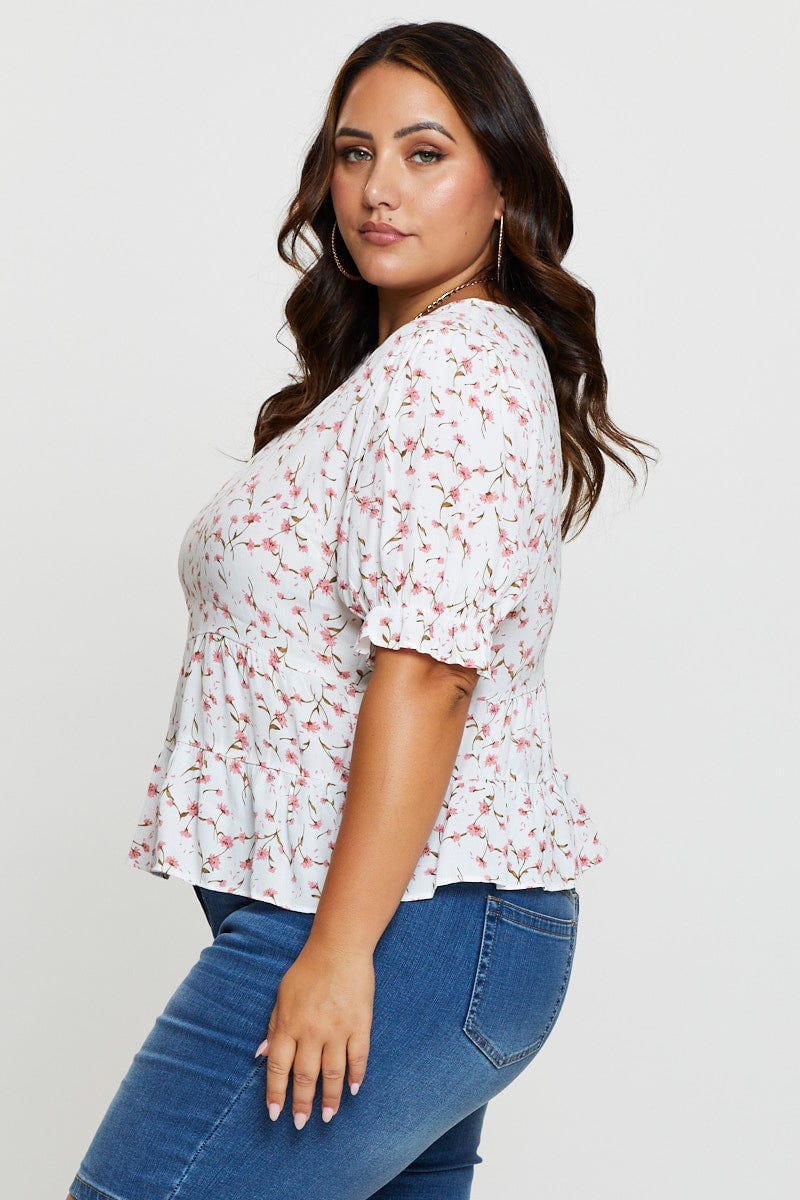 Floral Prt Shell Top Short Sleeve Tiered For Women By You And All