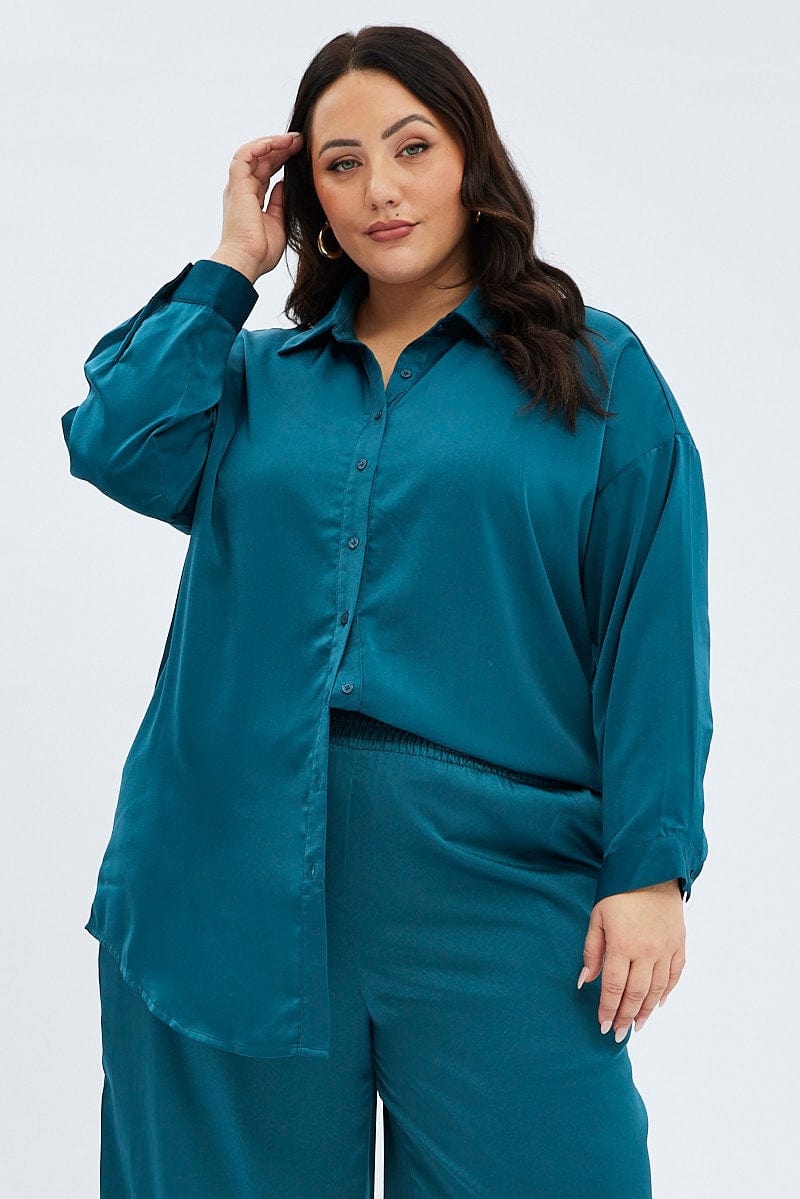 Blue Oversized Shirt Satin Long Sleeve for YouandAll Fashion