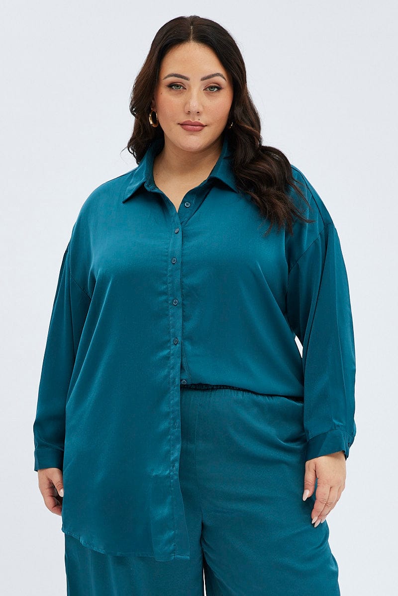 Blue Oversized Shirt Satin Long Sleeve for YouandAll Fashion
