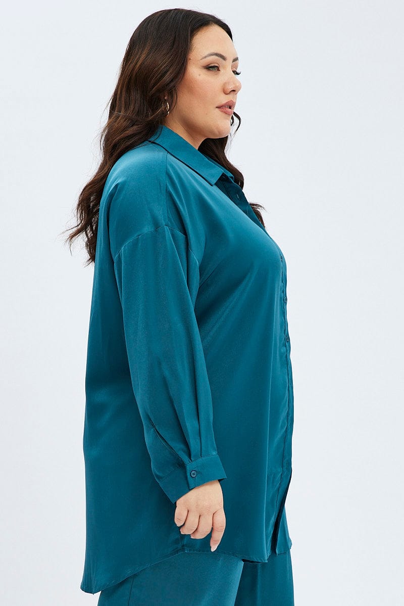 Blue Oversized Shirt Satin Long Sleeve for YouandAll Fashion