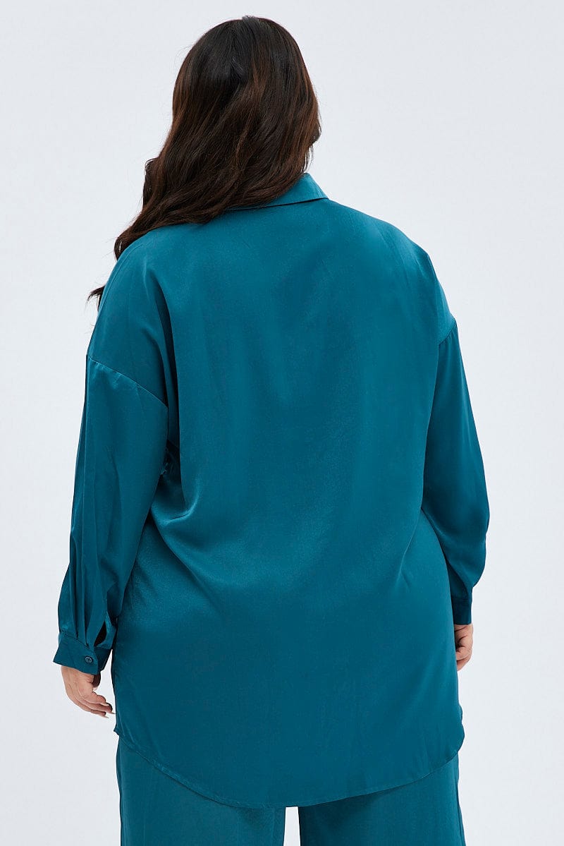 Blue Oversized Shirt Satin Long Sleeve for YouandAll Fashion