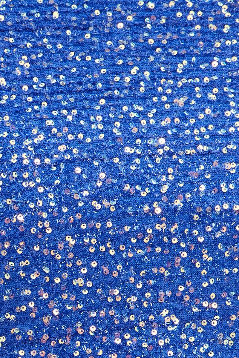 Blue Crop Top Long Sleeve Sequin Glitter for YouandAll Fashion