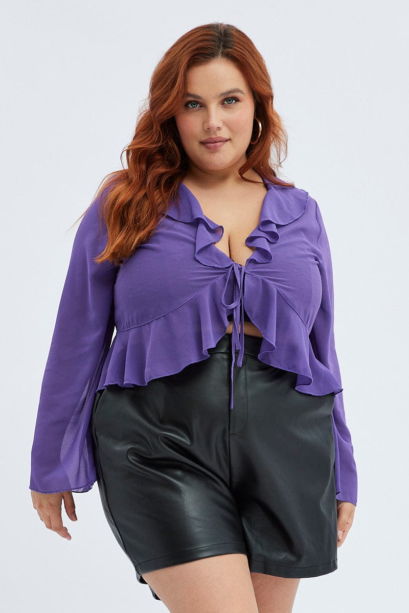 Purple Ruffle Top Long Sleeve Chiffon for YouandAll Fashion