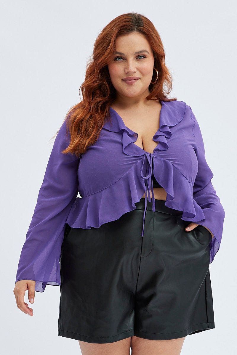 Purple Top Ruffles Purple Ruffle Top Long Sleeve Chiffon | You & All
