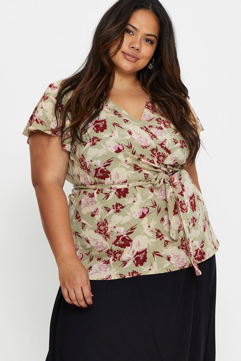 Floral Prt Wrap Top Half Sleeve For Women By You And All