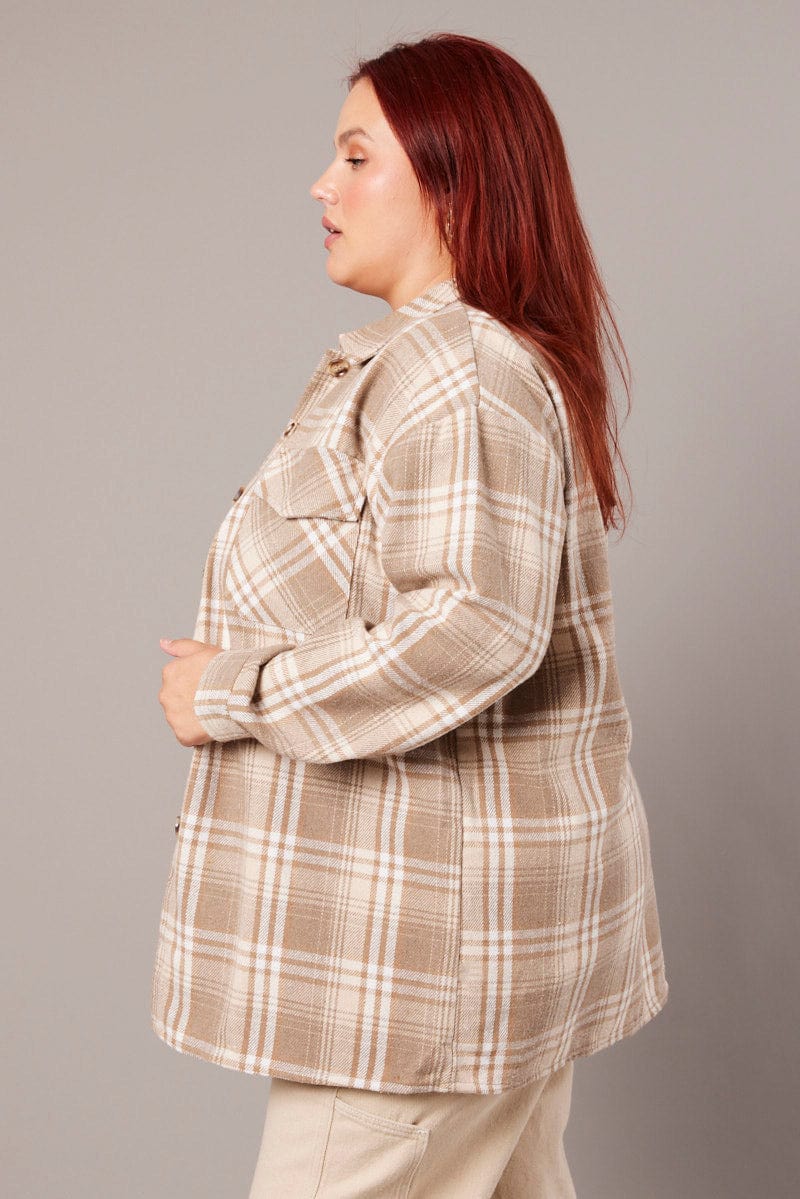 Beige Check Relaxed Shirt Long Sleeve for YouandAll Fashion