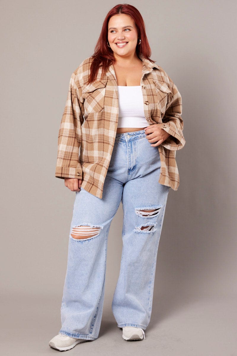 Beige Check Relaxed Shirt Long Sleeve for YouandAll Fashion