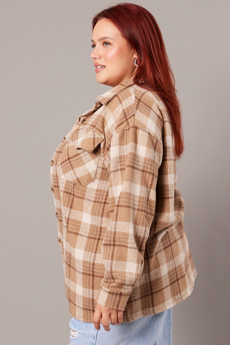 Beige Check Relaxed Shirt Long Sleeve for YouandAll Fashion