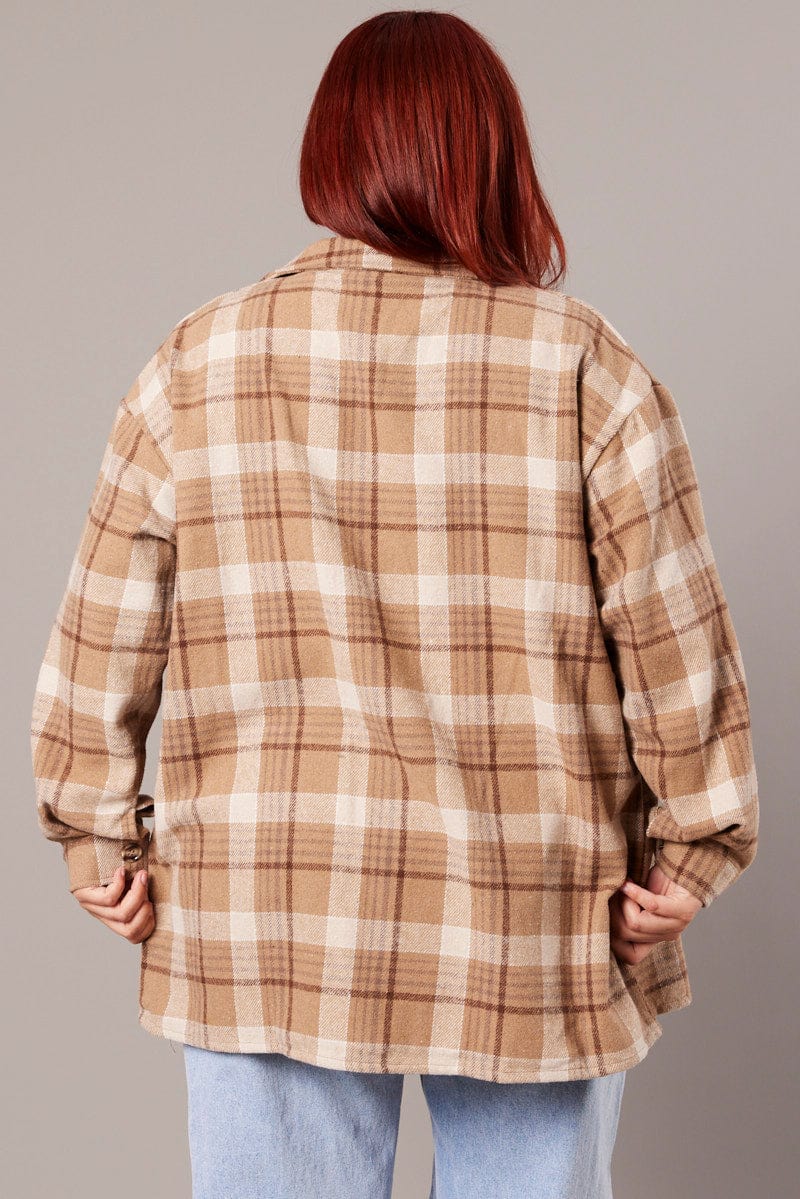 Beige Check Relaxed Shirt Long Sleeve for YouandAll Fashion