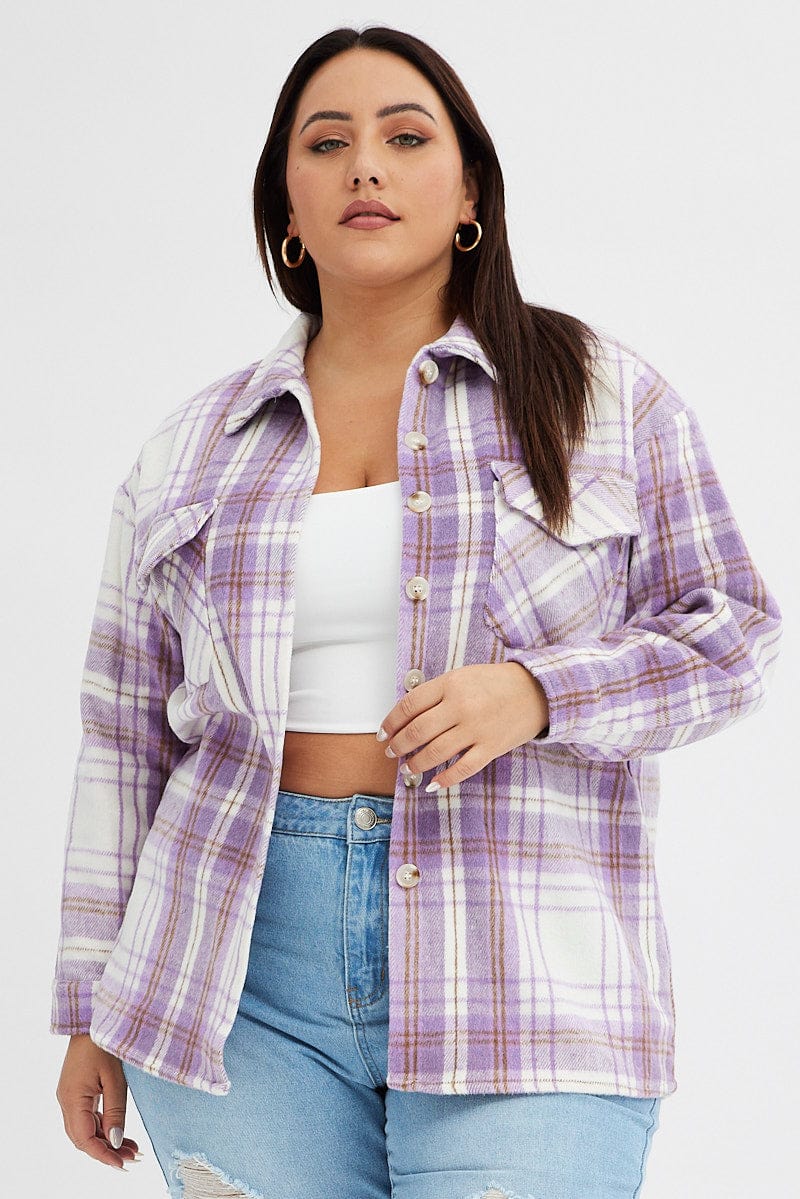 Purple Check Relaxed Shirt Long Sleeve for YouandAll Fashion