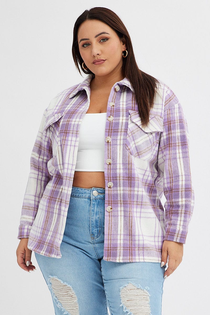 Purple Check Relaxed Shirt Long Sleeve for YouandAll Fashion