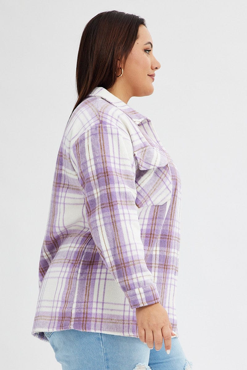 Purple Check Relaxed Shirt Long Sleeve for YouandAll Fashion