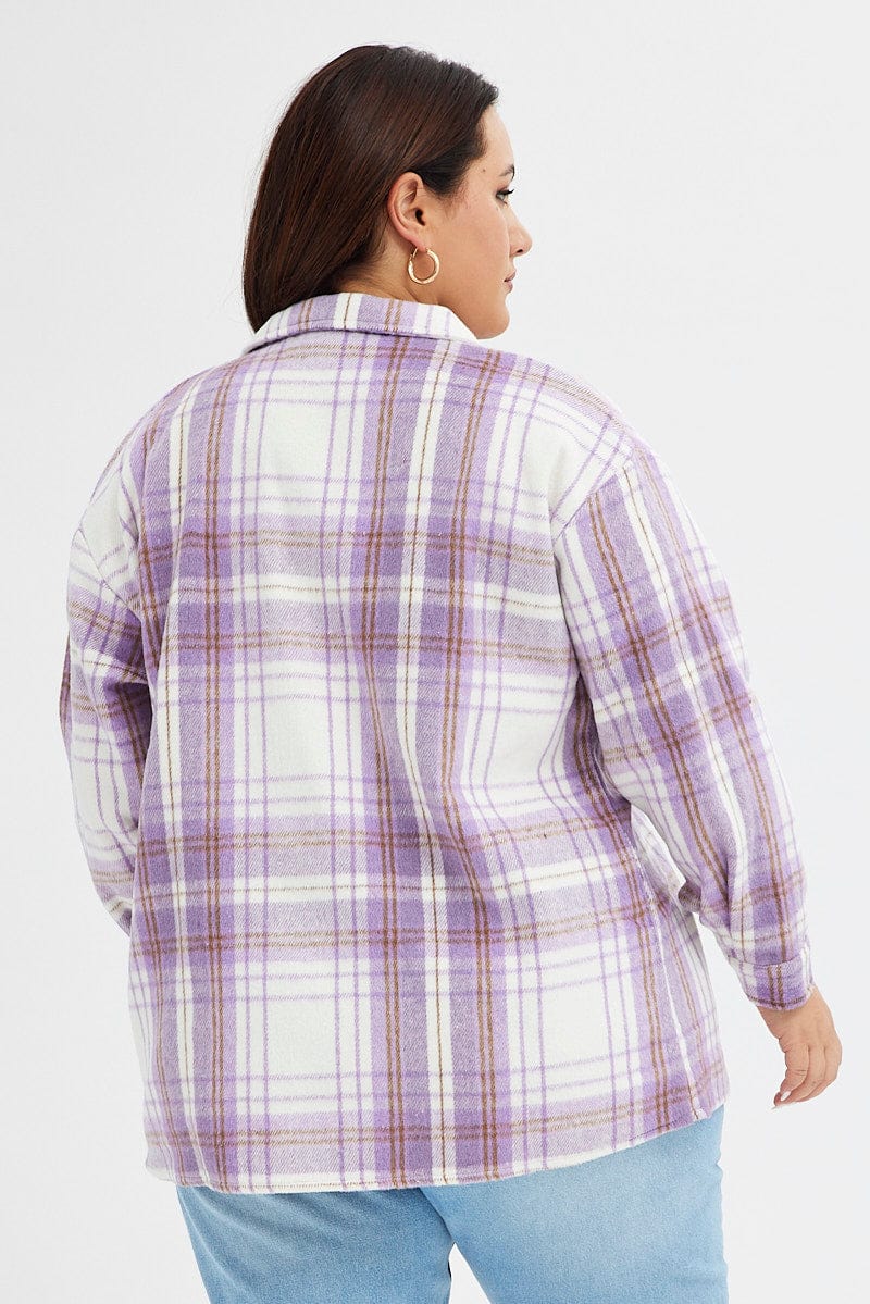 Purple Check Relaxed Shirt Long Sleeve for YouandAll Fashion