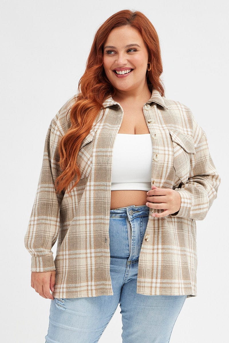 Beige Check Relaxed Shirt Long Sleeve for YouandAll Fashion