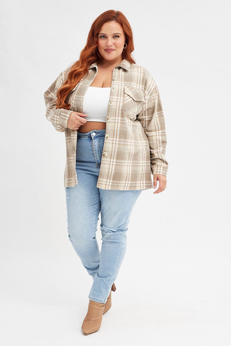 Beige Check Relaxed Shirt Long Sleeve for YouandAll Fashion