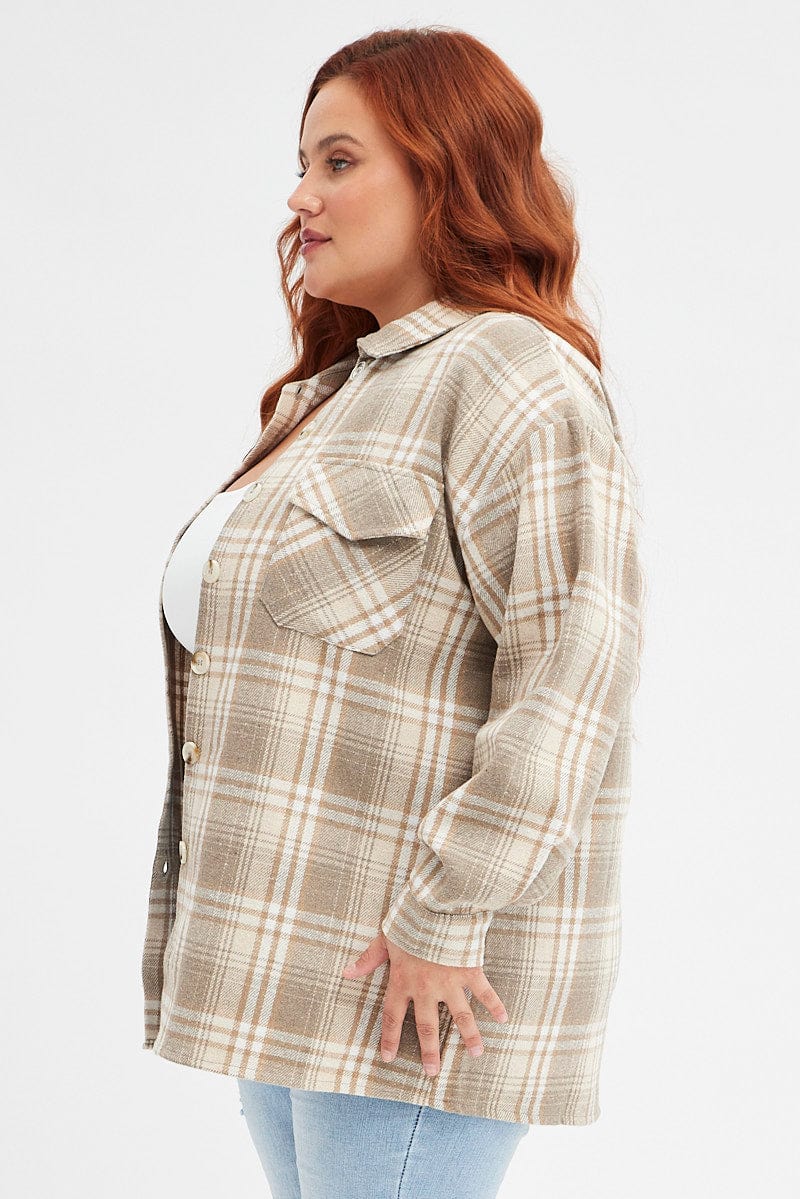 Beige Check Relaxed Shirt Long Sleeve for YouandAll Fashion