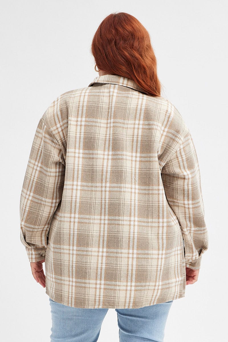 Beige Check Relaxed Shirt Long Sleeve for YouandAll Fashion