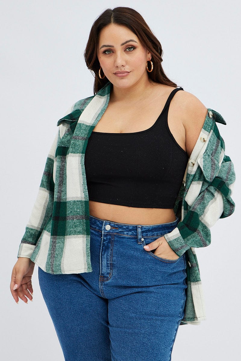 Green Check Relaxed Shirt Long Sleeve for YouandAll Fashion