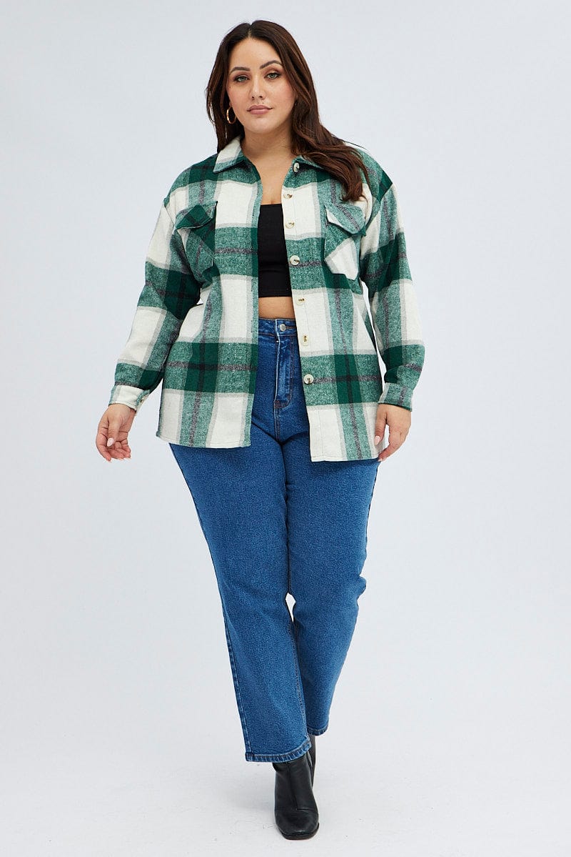 Green Check Relaxed Shirt Long Sleeve for YouandAll Fashion