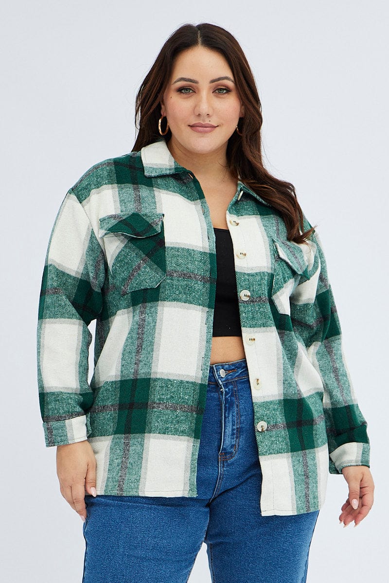 Green Check Relaxed Shirt Long Sleeve for YouandAll Fashion