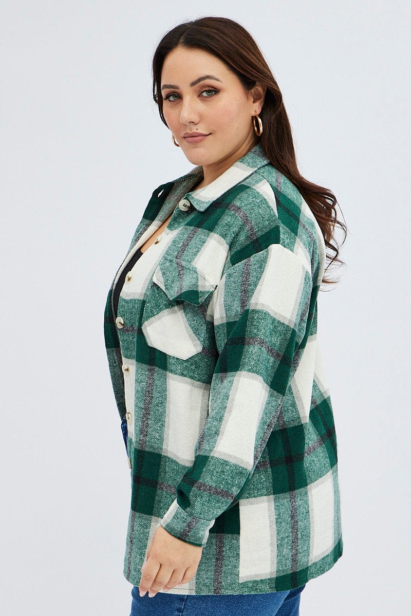 Green Check Relaxed Shirt Long Sleeve for YouandAll Fashion