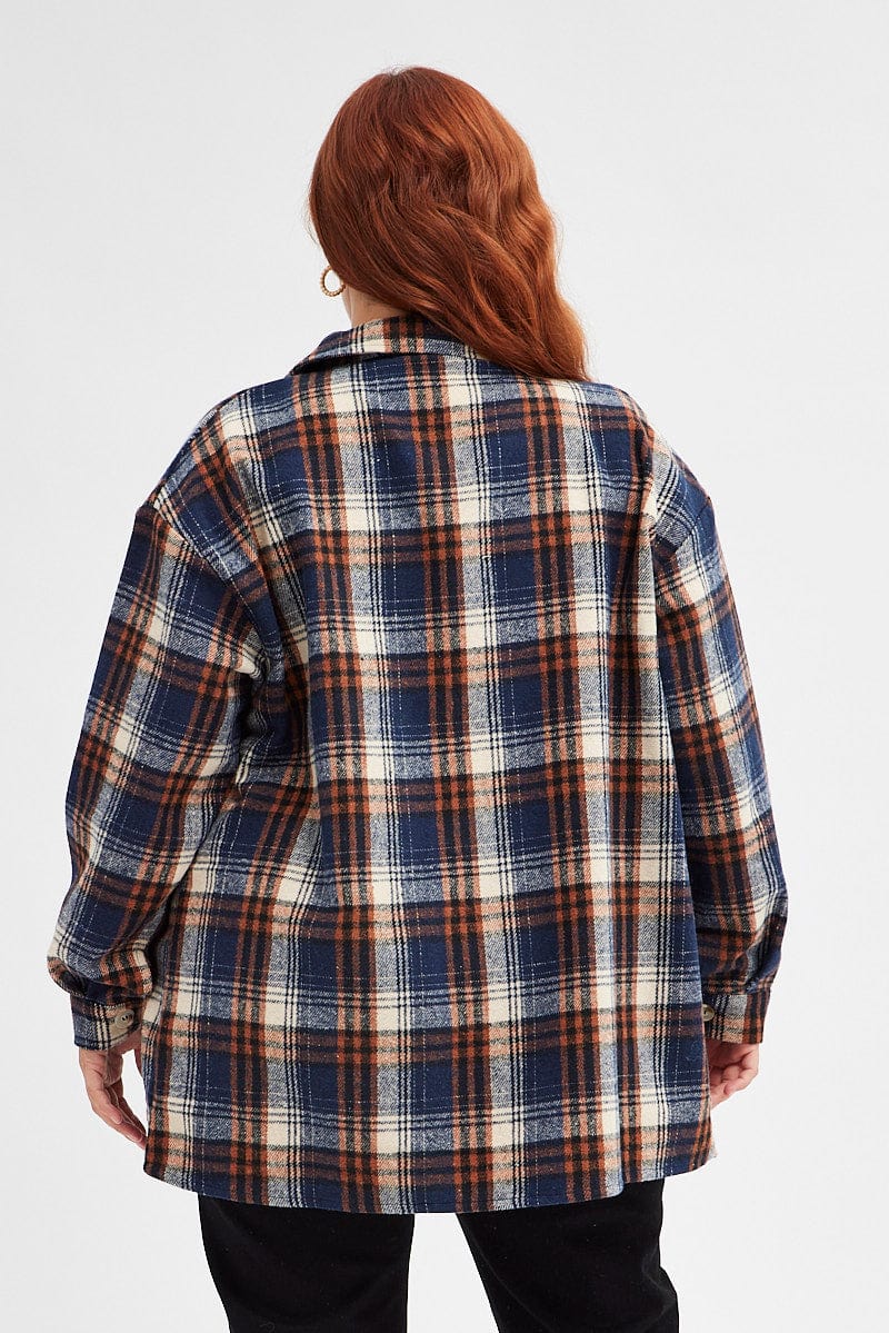 Beige Check Relaxed Shirt Long Sleeve Shacket for YouandAll Fashion