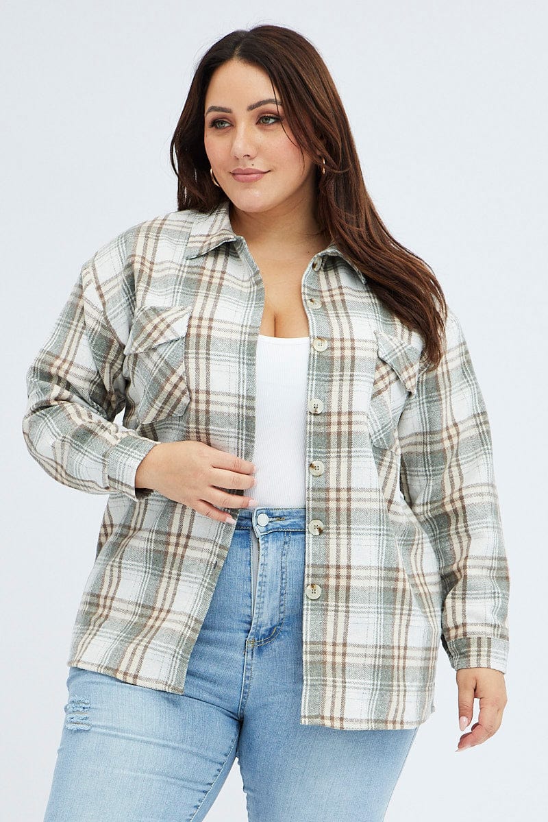 Camel Check Relaxed Shirt Long Sleeve Shacket | You & All