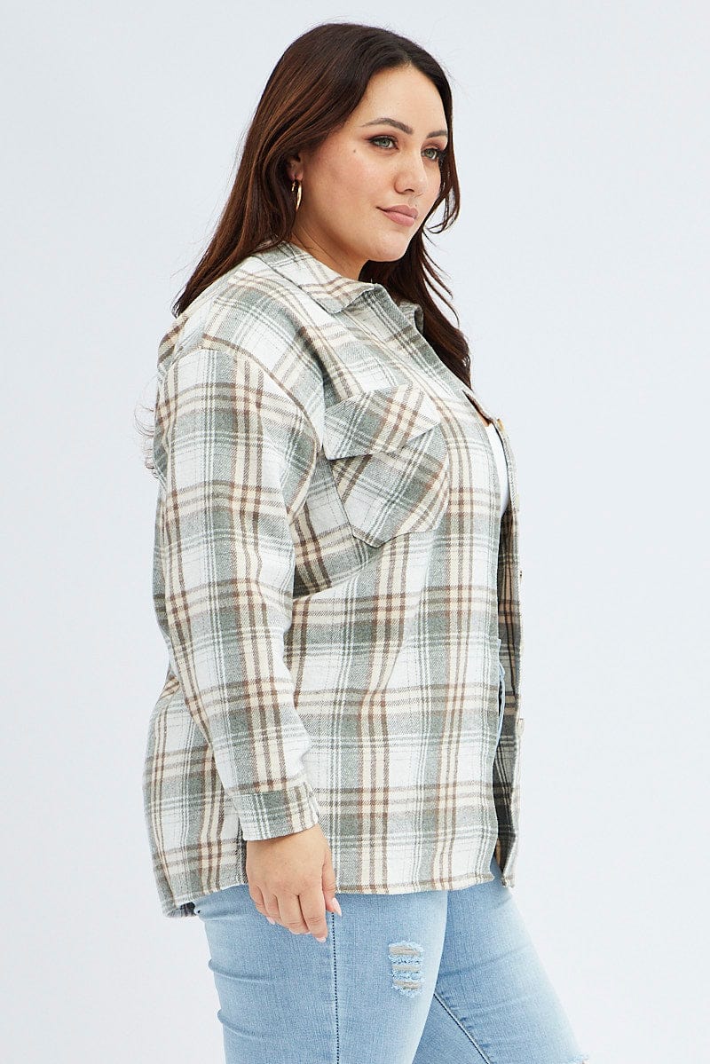 Camel Check Relaxed Shirt Long Sleeve Shacket | You & All