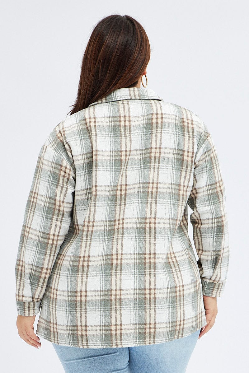 Camel Check Relaxed Shirt Long Sleeve Shacket for YouandAll Fashion