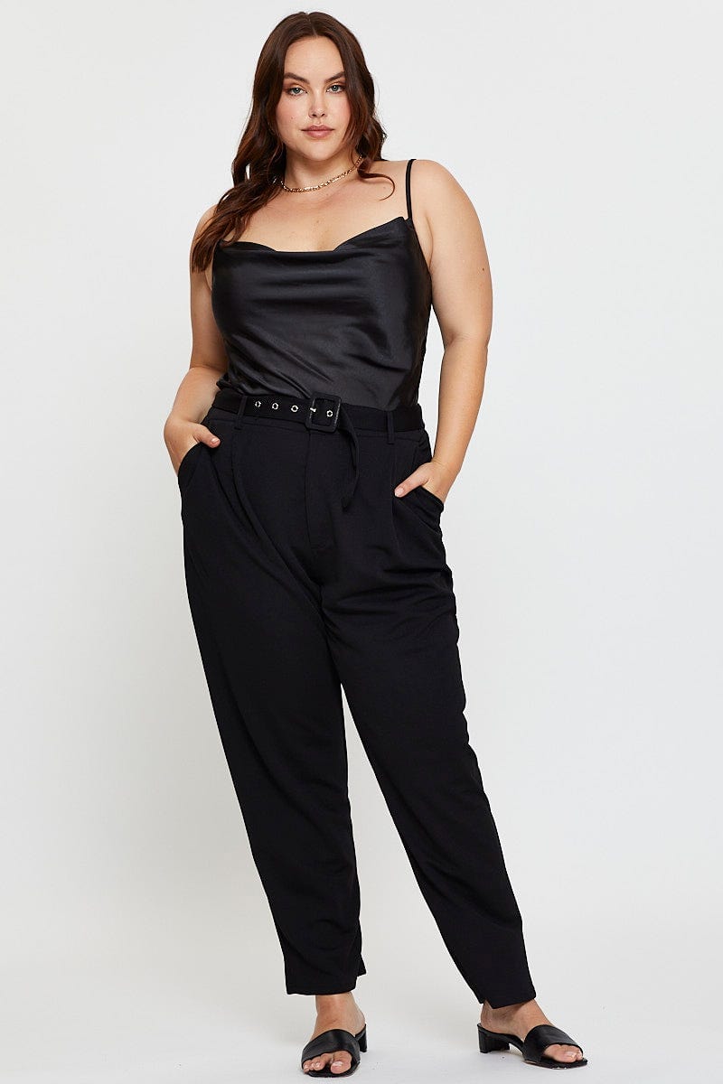 Black Singlet Top Cowl Neck Satin For Women By You And All