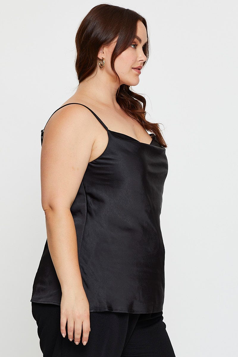 Black Singlet Top Cowl Neck Satin For Women By You And All