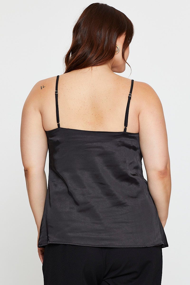 Black Singlet Top Cowl Neck Satin For Women By You And All